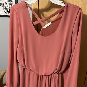 Peach Long Sleeve Polyester Dress